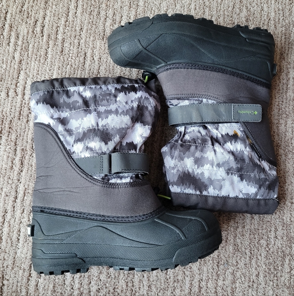 COLUMBIA WATERPROOF WINTER BOOTS SNOW BOOTS GREY BLACK CAMO BIG KIDS SIZE 5 - Picture 3 of 16